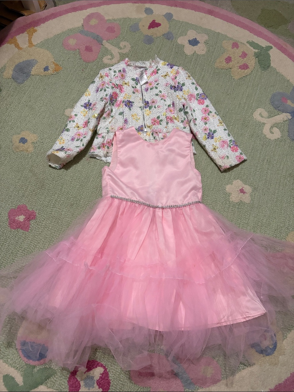 Blueberi Boulevard Pink Tulle Dress with Floral Jacket